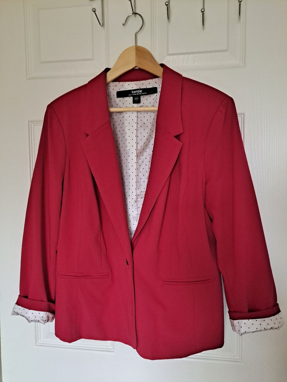 Kensie XL Single Button Blazer, Red With Polka Dots